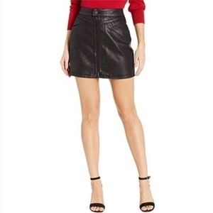 PAIGE Black Faux Leather Jasmine Zip Front Mini Skirt with Sparkle Coating